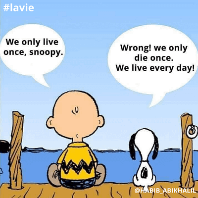 Charlie et Snoopy de dos parlent de la vie
